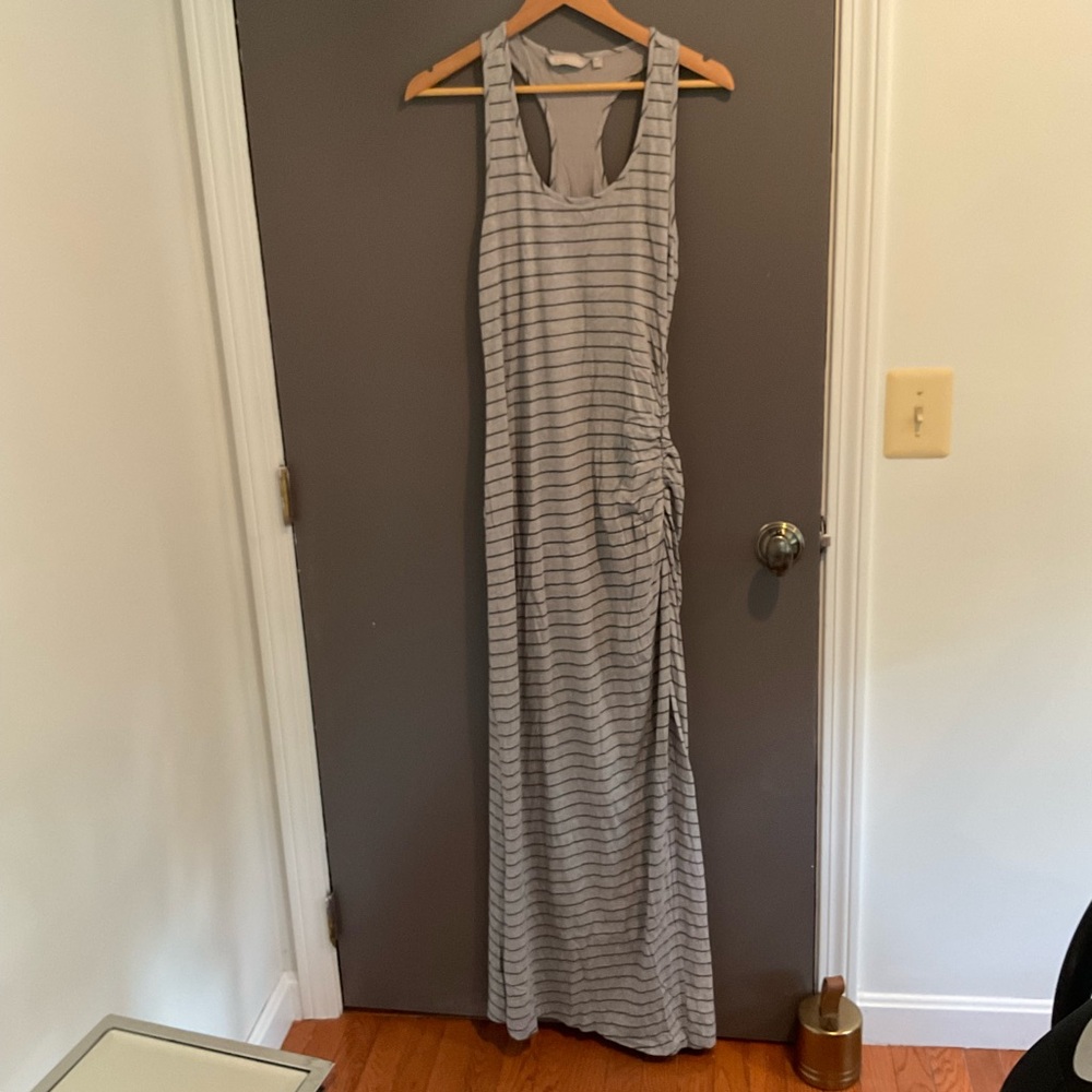 Athleta Gray Striped Maxi Dress